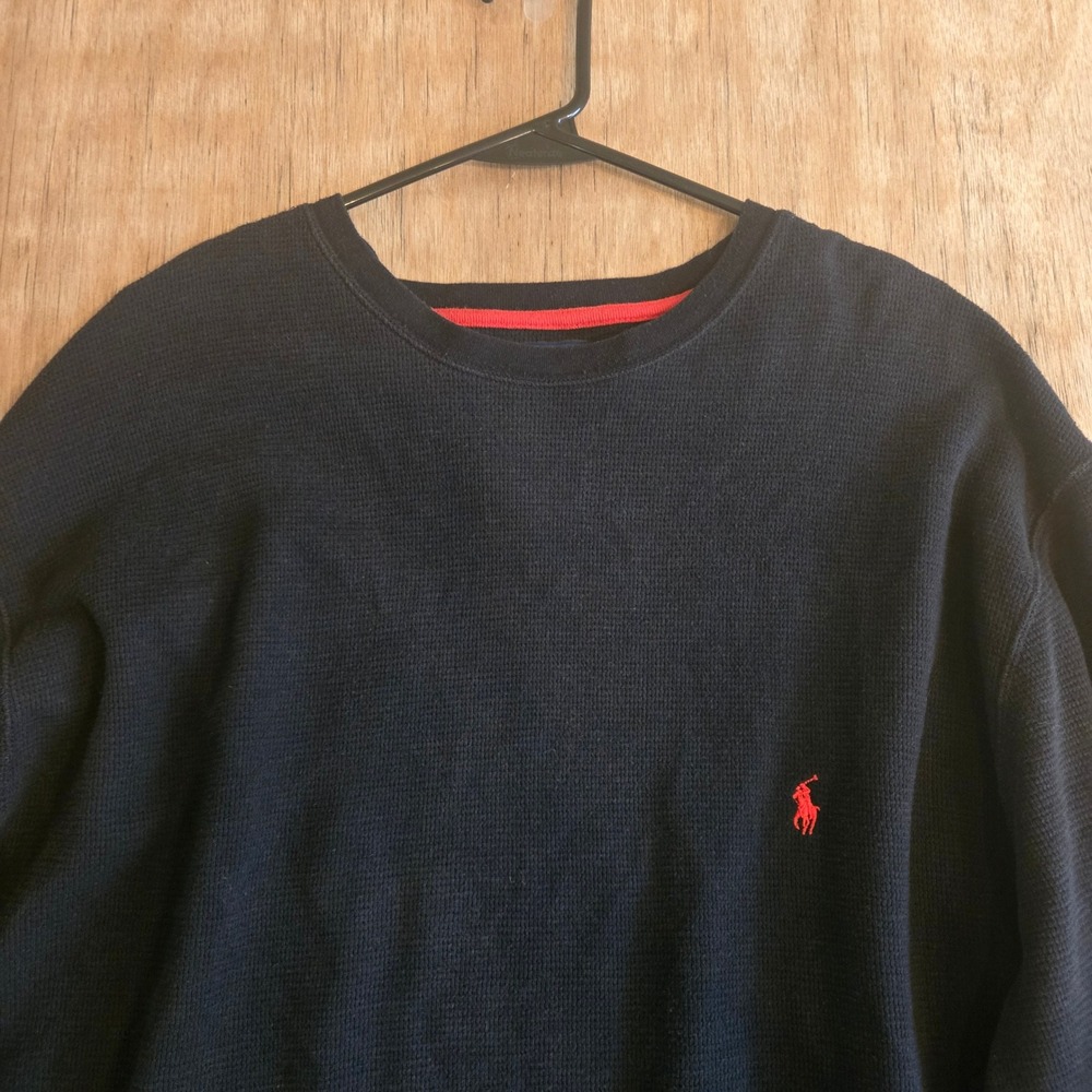 Polo Ralph Lauren Mens 3XT Waffle Knit Thermal Shirt Black Red Pony Long Sleeve